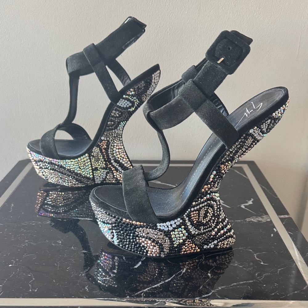 Giuseppe Zanotti Jem RARE fetish Black and Multicolor Embellished Platforms 38.5